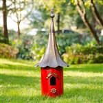 Red Metal Birdhouse with Copper Bronze Finish Gramophone Roof