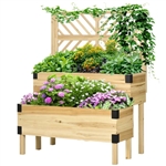 2 Tier Natural Lattice Trellis Self Draining Wooden Garden Raised Planter Box