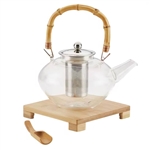 1 Quart Glass Teapot Kettle with Stainless Steel Tea Infuser and Bamboo Handle