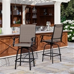 Brown Metal Outdoor Swivel Bar Stools with Sling Fabric - Set of 2