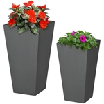 Set of 2 Modern Outdoor Flower Pot Planter Set in Grey