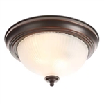 Round 11-inch Bronze Finish Ceiling Light with Frosted Glass Shade - Flush Mount