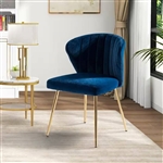 Teal Velvet Upholstered Wingback Accent Side Chair w/ Gold Metal Legs