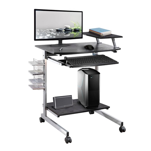 Mobile Compact Computer Cart Desk with Keyboard Tray