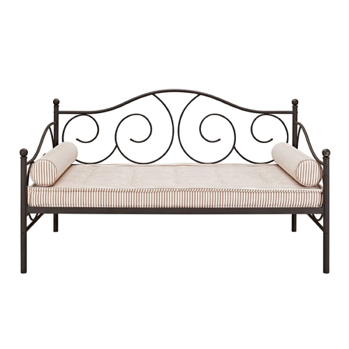 Twin size Scrolling Metal Day Bed Frame in Contemporary Brushed Bronze Dark Pewter