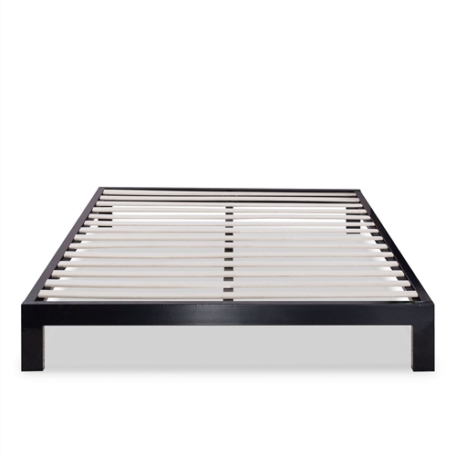 Twin size Asian Style Black Metal Platform Frame with Wooden Slats
