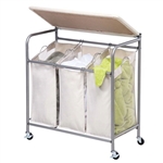 3 Section Wheeled Laundry Sorter w/ Lift Top Folding Ironing Board