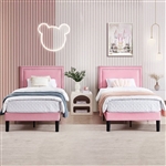 Twin Size - Set of 2  - Dorm Style Pink Tufted Upholstered Platform Beds