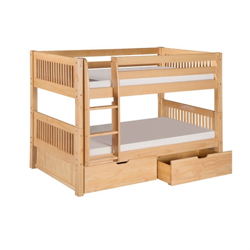 Twin over Twin Bunk Bed with Drawers in Natural Wood Finish