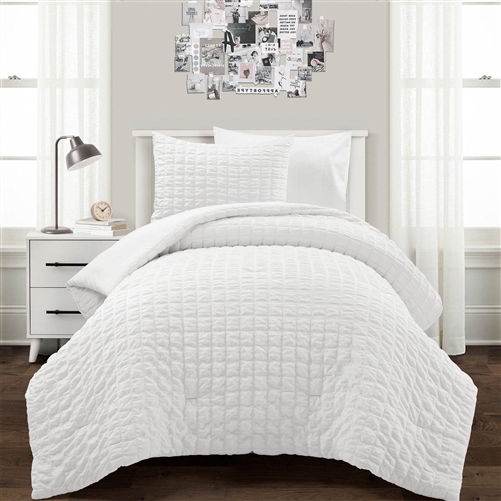 Twin/XL Size Crinkled Textured 2 Piece Comforter Set White