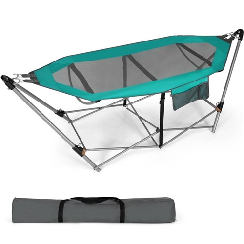 Green Portable Camping Foldable Hammock with Stand Carry Case