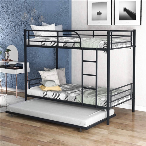 Twin over Twin Bunk bed with Trundle Bed in Black Metal Finish