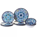 12-Piece Melamine Dinnerware Plates Bowls Set with Blue Floral Pattern