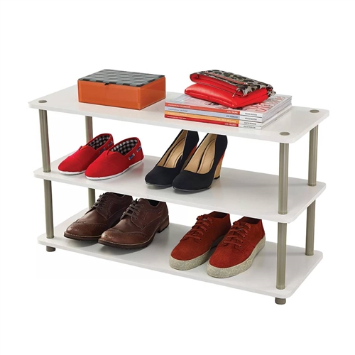 White 3-Shelf Modern Shoe Rack - Holds up to 12 Pair of Shoes
