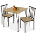 Modern 3-Piece Metal Frame Dining Set with Wood Top Table and 2 Chairs