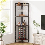 Rustic 4-Tier Corner Wine Rack with Glass Holder Storage