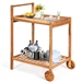 Solid Wood Rolling Serving Cart Kitchen Island with Bottom Shelf