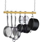 Ceiling Mounted 36-inch Wooden Pot Rack with 4 Pan Hanging Hooks and 2 Swivel Hooks
