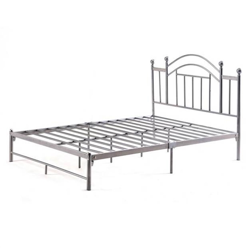 Twin Silver Metal Platform Bed Frame with Arched Headboard