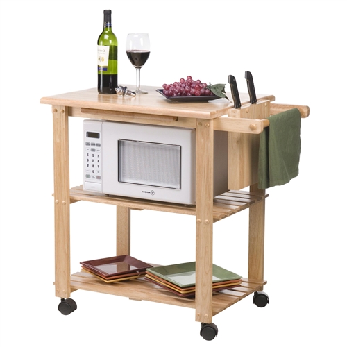 Solid Wood Kitchen Utility Microwave Cart with Pull-Out Cutting Board