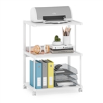 Modern White Metal 3-Shelf Printer Stand Mobile Desk Organizer Cart on Wheels