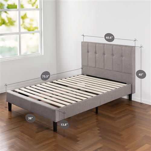 Twin Medium Grey Upholstered Platform Bed Frame with Button Tufted Headboard