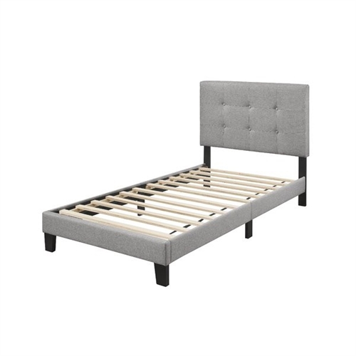 Twin size Button Tufted Upholstered Platform Bed Frame in Grey