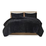 Twin/Twin XL Black Soft Sherpa Faux Fur 2-Piece Comforter Set with Shams