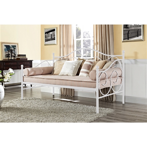 Twin size White Metal Daybed with Scrolling Final Detailing - 400 lb Weight Limit