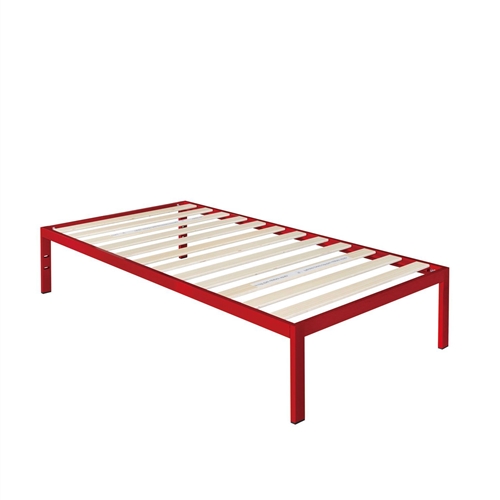Twin size Modern Red Metal Platform Bed Frame with Wood Slats