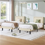 Twin Size - Set of 2  - Dorm Style Beige Tufted Upholstered Platform Beds