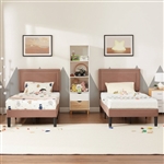 Twin Size - Set of 2  - Dorm Style Brown Tufted Upholstered Platform Beds