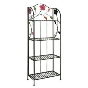 Indoor Outdoor Metal Bakers Rack Plant Stand with Floral Accents