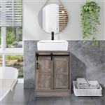 Modern Farmhouse Bathroom Vanity in Rustic Wood Finish with Brown Glass Sink