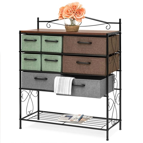 8-Drawer Wood/Metal Storage Dresser Entryway Cabinet Chest with Fabric Drawers