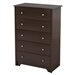 Dark Brown Chocolate Woof Finish 5-Drawer Bedroom Chest of Drawers with Metal Knobs