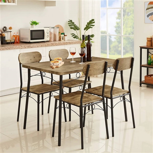 Modern Industrial 5-Piece Dining Set with Wood Top Table and 4 Chairs