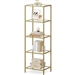 Narrow Gold Metal Frame Glass Shelves Shelving Unit Slim 4-Shelf Bookcase