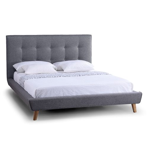 King size Modern Grey Linen Upholstered Platform Bed with Button Tufted Headboard