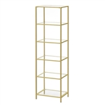 Narrow Glass Shelf Bookcase Bedroom Living Office Bath Storage Unit in Gold