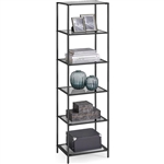 Narrow Glass Shelves Bookcase 5-Shelf Shelving Unit with Black Grey Metal Frame
