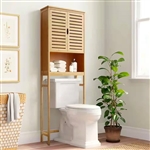 Over the Toilet Bathroom Storage Cabinet Shelf in Light Brown Yellow Wood Finish