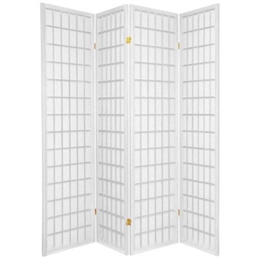 4-Panel Room Divider Oriental Shoji Privacy Screen in White