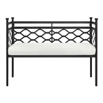 Outdoor Patio Black Metal Garden Bench with White Natural Seat Cushion