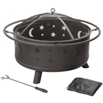 Heavy Duty Steel Metal Wood Burning Fire Pit with Moon and Stars Cutouts
