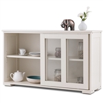 Modern White Wood Buffet Sideboard Cabinet with Glass Sliding Door