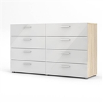 White Modern Bedroom 8-Drawer Double Dresser with Oak Finish Sides and Top