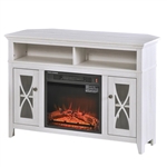 Rustic White Electric Fireplace Mantel TV Stand w/ Adjustable Shelves 2 Storage Cabinets