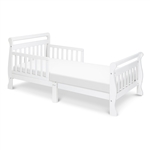 White Wooden Modern Toddler Sleigh Bed with Slatted Guard Rails