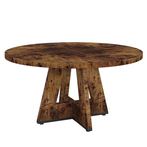 Farmhouse Rustic Brown Round 47-in Wooden Kitchen Table